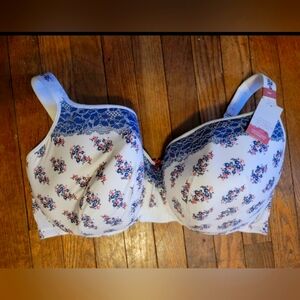 Cacique - Lightly Lined Balconette Bra, white with flowers - NEW! 46G